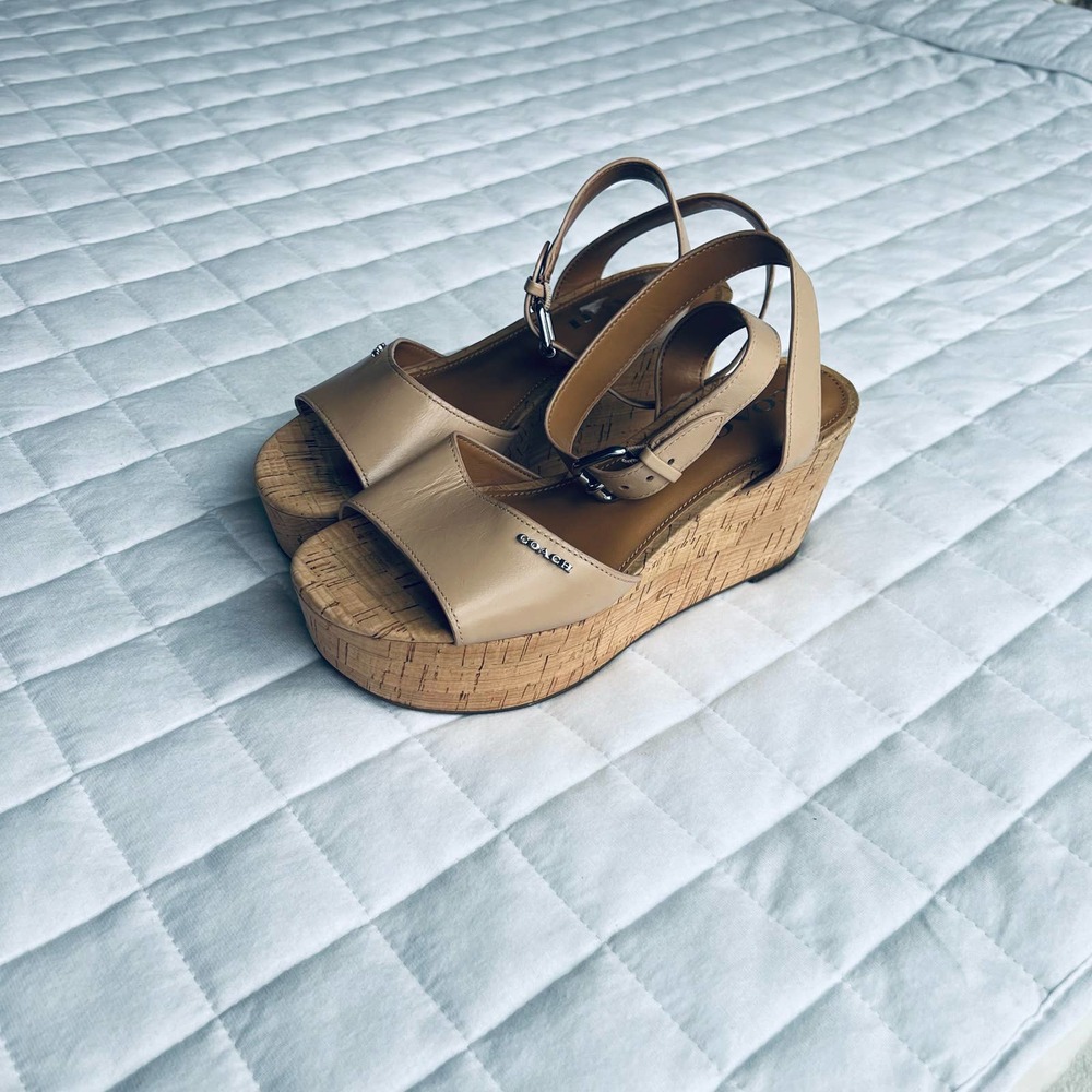 Coach Becka Platform Wedge Sandals beige